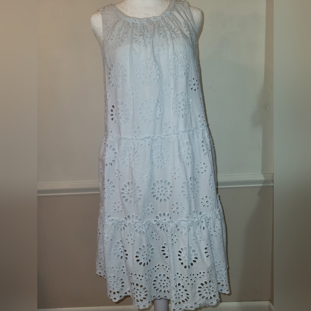 LOFT White Eyelet Midi Dress